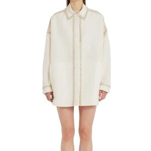 VALENTINO BEADED OVERSIZED‎ SILK FAILLE OVERSHIRT IN WHITE NWT WOMEN'S SIZE 42